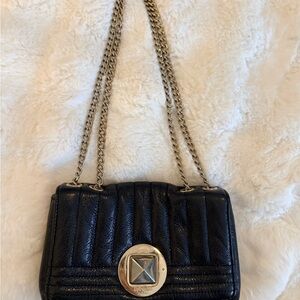Kate Spade Black Leather Shoulder Bag with Gold Chain